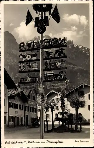 Ak Bad Reichenhall in Oberbayern, Maibaum am Florianiplatz