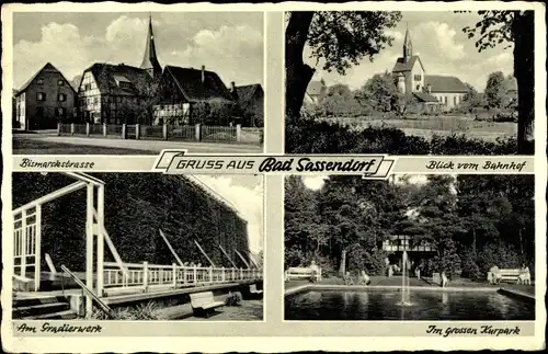 Ak Bad Sassendorf im Kreis Soest, Bismarckstraße, Blick vom Bahnhof, Kurpark, Gradierwerk