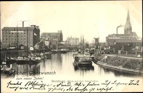 Ak Duisburg im Ruhrgebiet, Innenhafen, Neujahr, Boote