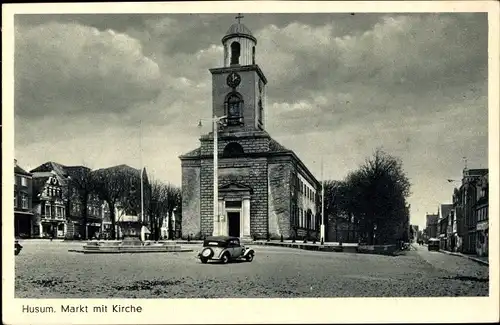 Ak Husum in Nordfriesland, Markt mit Kirche