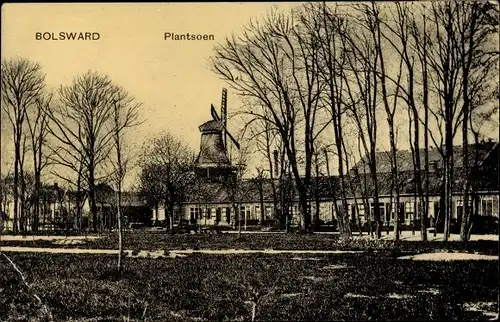 Ak Bolsward Boalsert Friesland Niederlande, Plantsoen, Windmühle