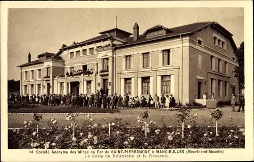 Ak Mancieulles Meurthe et Moselle, Soc. an. des mines de fer de Saint-Pierremont, Salle de Reunions