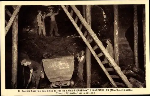 Ak Mancieulles Meurthe et Moselle, Soc. an. mines de fer Saint-Pierremont, Fond Chantier de Depilage