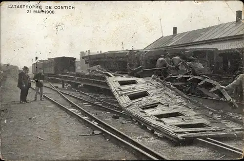 Ak Contich Kontich Flandern Antwerpen, Catastrophe 21 Mai 1908, Eisenbahnunglück