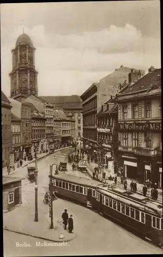 Ak Berlin, Straßenbahn am Moltkenmarkt