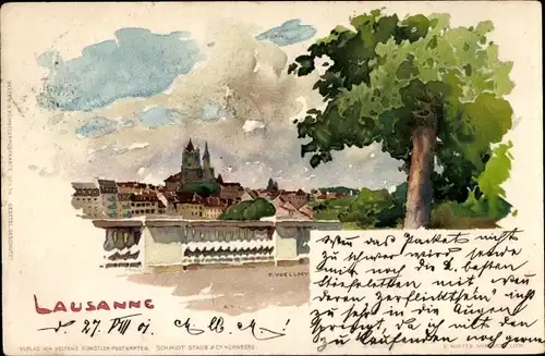 Künstler Litho Voellmy, F., Lausanne Kanton Waadt Schweiz, Stadtansicht