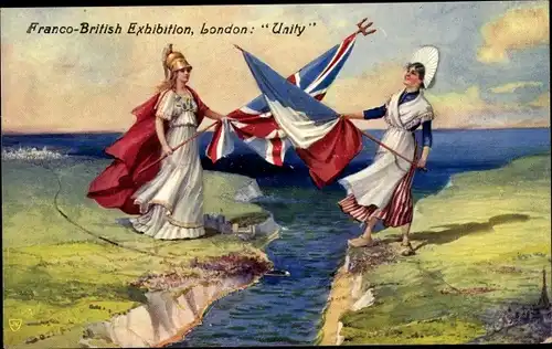 Künstler Ak Franco British Exhibition, London, Unity, Nationalallegorien Frankreich, Großbritannien