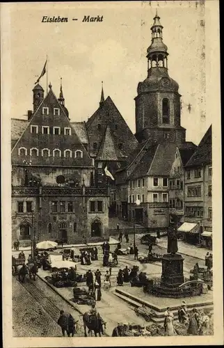 Ak Lutherstadt Eisleben, Markt, Rathaus, Lutherdenkmal