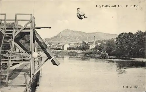 Ak 1 1/2 Salto mit Anlauf vom 3m Brett, Turmspringer, Kunstspringer