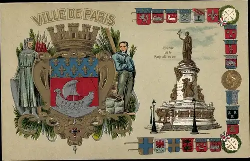 Präge Wappen Litho Paris, Ville de Paris, Statue de la Republique