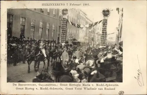 Ak De Bruidsstoet, Galarijtuig, Hochzeit Königin Wilhelmina der Niederlande und Heinrich