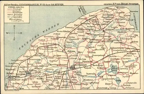 Landkarten Ak Leeuwarden Friesland Niederlande, Friesche Wadden, Franeker, Harlingen