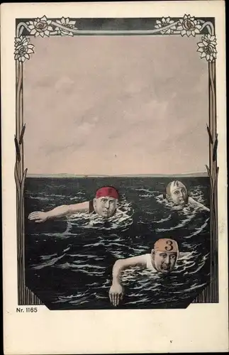 Passepartout Ak Schwimmer im Wasser, Wettschwimmen