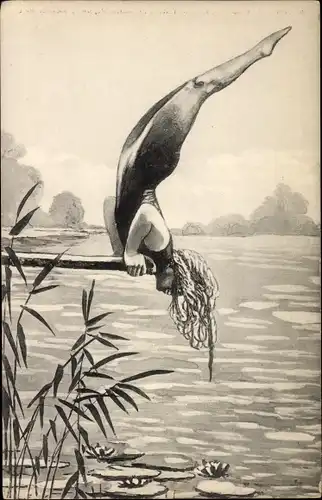 Ak Kunstspringerin, Turmspringen, Handstand auf dem Brett