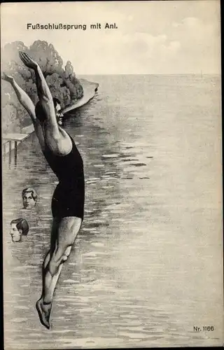 Ak Fußschlusssprung mit Anlauf, Turmspringer, Kunstspringer