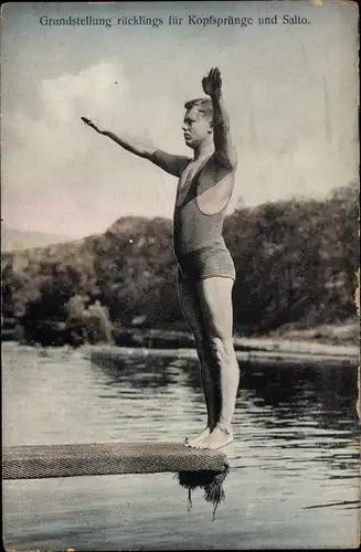 Ak Grundstellung rückling für Kopfsprünge und Salto, Turmspringer, Kunstspringer