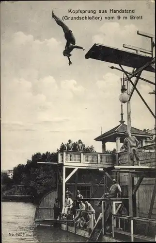 Ak Kopfsprung aus Handstand vom 9m Brett, Grundschießer, Turmspringer, Kunstspringer