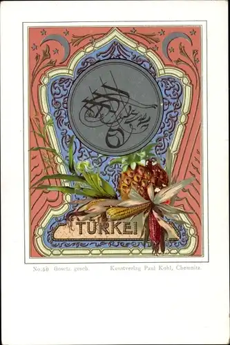 Wappen Litho Türkei, Schriftzeichen, Ananas, Mais, Mond, Sterne