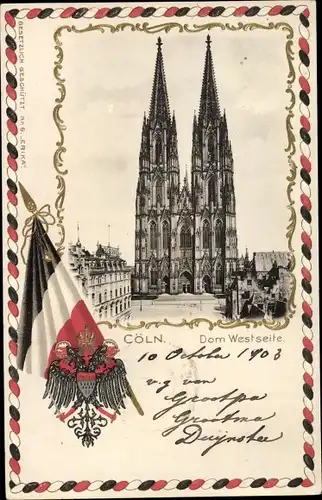 Präge Wappen Passepartout Ak Köln am Rhein, Dom, Westseite, Fahne