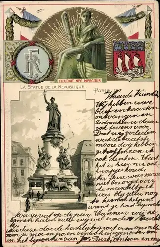 Präge Wappen Litho Paris, La Statue de la Republique