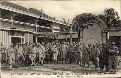 Ak Cantine des Deux Drapeaux pour les Permissionnaires, Croix Rouge Americaine, Pavillon de Vente