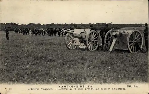 Ak Artillerie francaise, Batterie de 75 mm prenant sa position de combat, I WK