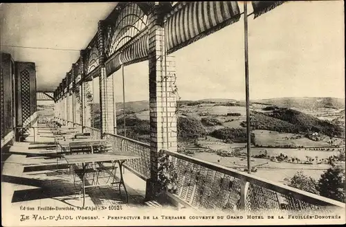Ak Le Val d'Ajol Vosges, Grand Hotel de la Feuillée Dorothée, Perspective de la Terrasse couverte
