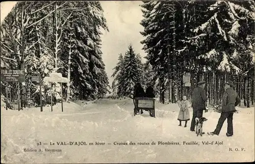 Ak Le Val d'Ajol Vosges, en hiver, Croisée des routes de Plombières, Feuillée