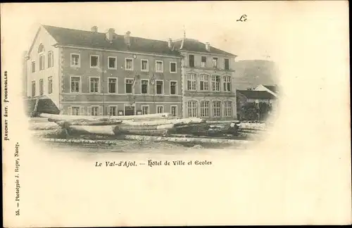 Ak Le Val d'Ajol Vosges, Hotel de Ville et Ecoles