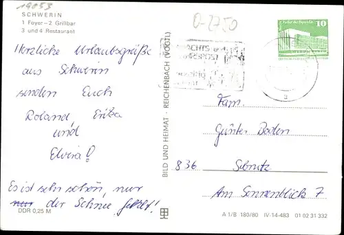 Ak Schwerin in Mecklenburg, HO-Hotel Stadt Schwerin, Foyer, Grillbar, Restaurant