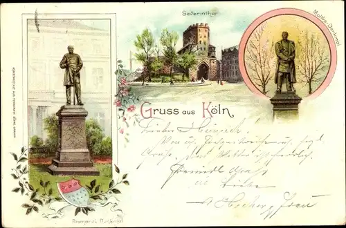 Litho Köln am Rhein, Bismarck Denkmal, Moltke Denkmal, Severintor