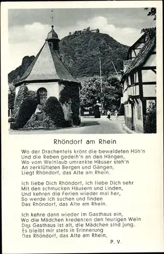 Ak Rhöndorf Bad Honnef am Rhein, Partie im Ort, Gedicht von P.V.