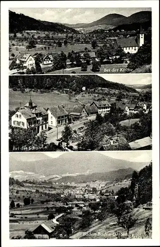 Ak Geroldsau Lichtental Baden Baden, Bei der Kirche, Bei der Schule, Panorama