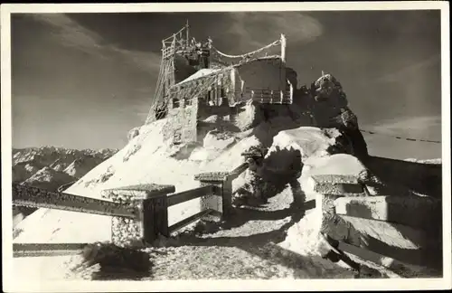 Ak Zugspitze, Blick von der Gipfelstation der Bayerischen Zugspitzbahn auf das Münchner Haus