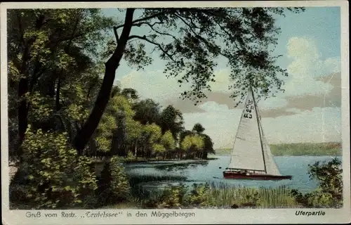 Ak Berlin Köpenick, Restaurant Teufelsee in den Müggelbergen, Segelboot