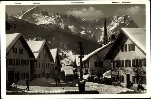 Ak Garmisch Partenkirchen in Oberbayern, Zugspitze, Alpspitze, Ort mit Bergpanorama, Winter