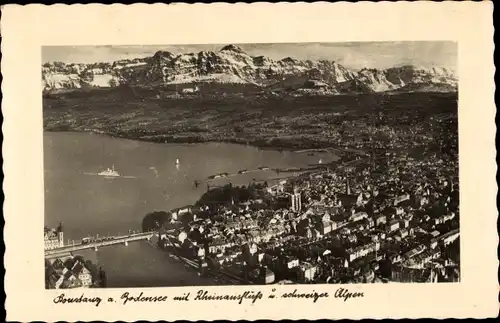 Ak Konstanz am Bodensee, m. Rheinausfluss u. Alpen, Panorama