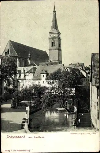 Ak Schwabach in Mittelfranken Bayern, Am Ausfluss, Kirche