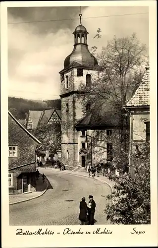 Ak Zella Mehlis Thüringer Wald, Kirche von Mehlis, Straße