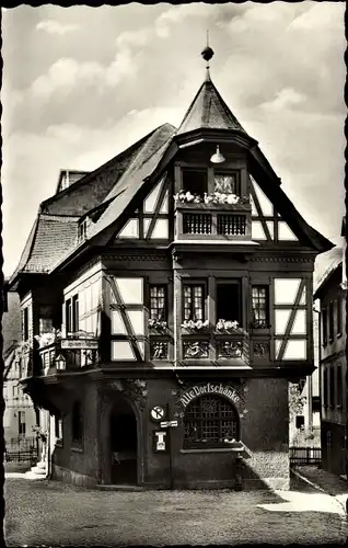 Ak Assmannshausen Rüdesheim am Rhein, alte Dorfschänke, Fachwerkhaus