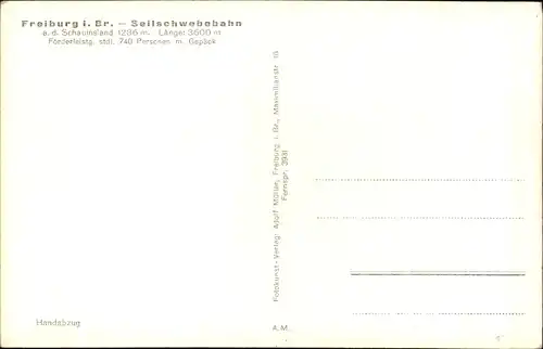 Ak Freiburg im Breisgau, Seilschwebebahn auf den Schauinsland, Gondel, Blick ins Tal