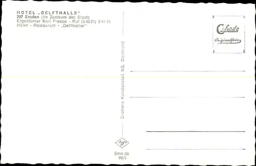 Ak Emden in Ostfriesland, Hotel Delfthalle