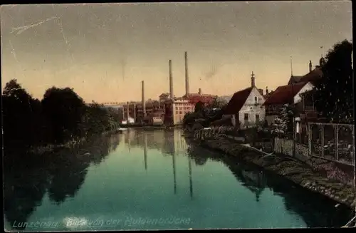 Ak Lunzenau in Sachsen, Blick von der Muldenbrücke, Ufer, Wohnhäuser, Fabriken