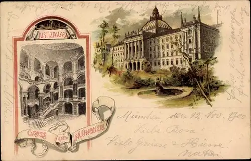 Litho München, Justizpalast, innen und aussen