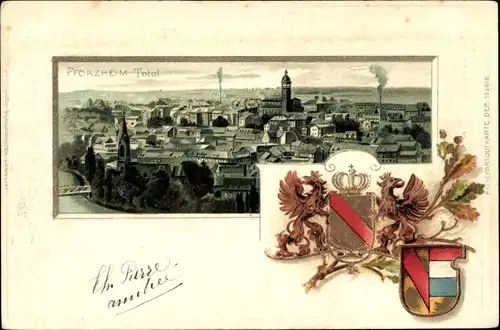 Präge Wappen Litho Pforzheim im Schwarzwald, Totalansicht