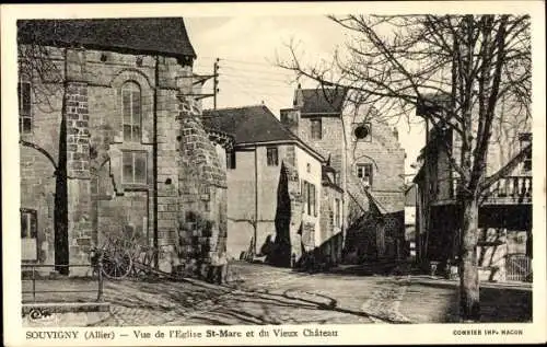 Ak Souvigny Allier, Vue de l'Eglise St. Marc et du Vieux Chateau