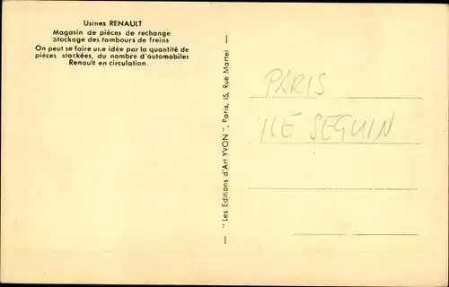 Ak Usines Renault, Magasin der Pieces de rechange