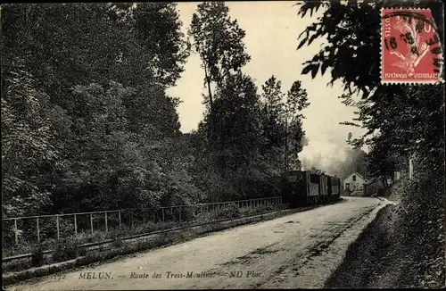 Ak Melun Seine et Marne, Route des Trois Moulins, Eisenbahn