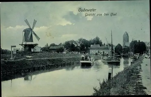 Ak Oudewater Utrecht Niederlande, Gezicht aan den Ijsel, Windmühle