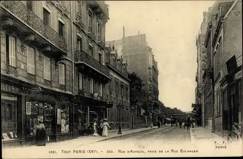 Ak Paris XVI, Rue d'Auteuil, prise de l Rue Erlanger
